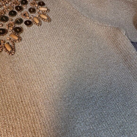 Once Again Gold Knit Sweater  Beaded Sequin Embellished Collar – Vintage Glam Lo - Picture 7 of 7